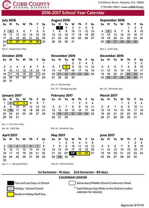 Cobb County 2022 Calendar Cobb County Schools 2016-17 Calendar