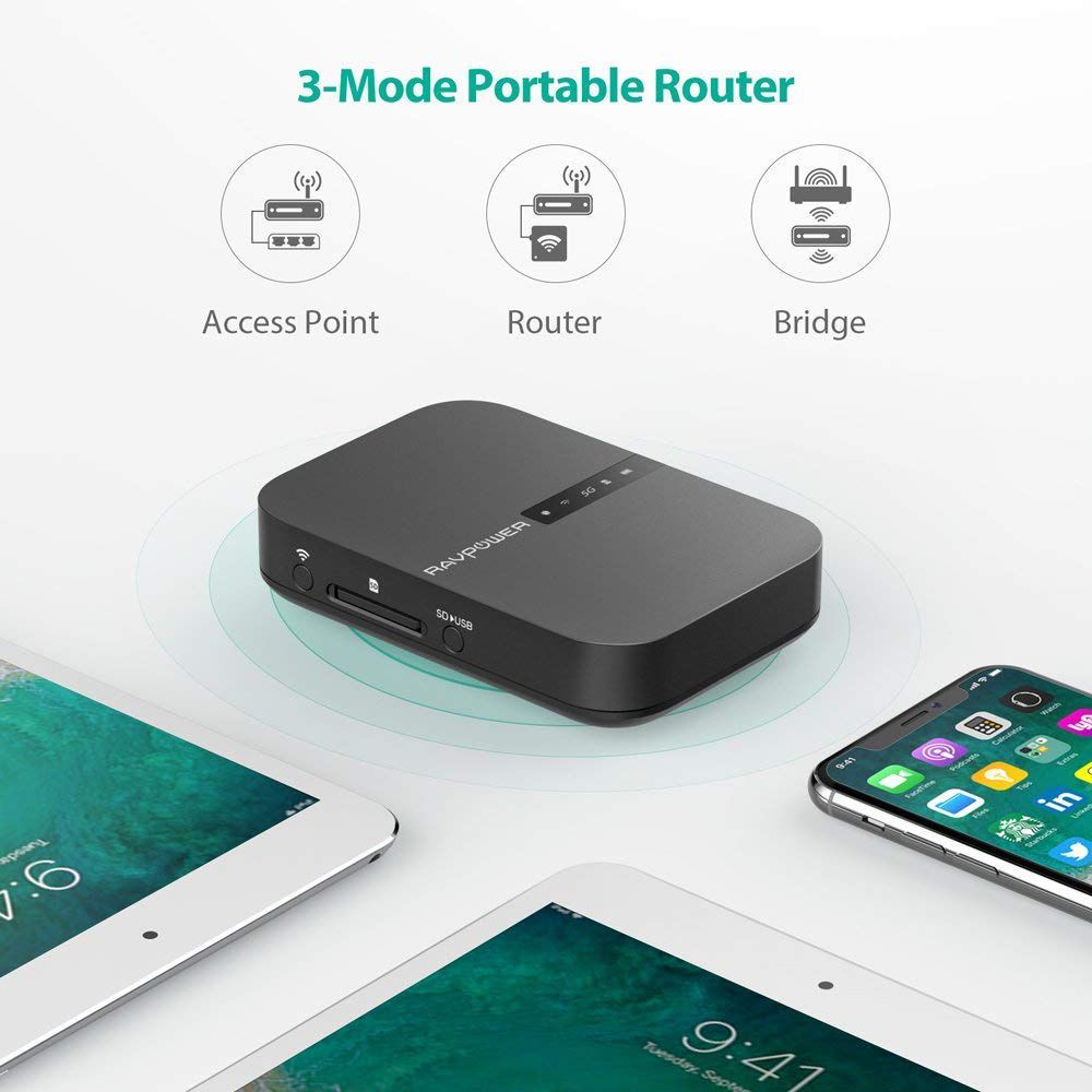  NewQ Filehub AC750 Travel Router: Portable Hard Drive SD Card  Reader & Mini WiFi Range Extender for Travel