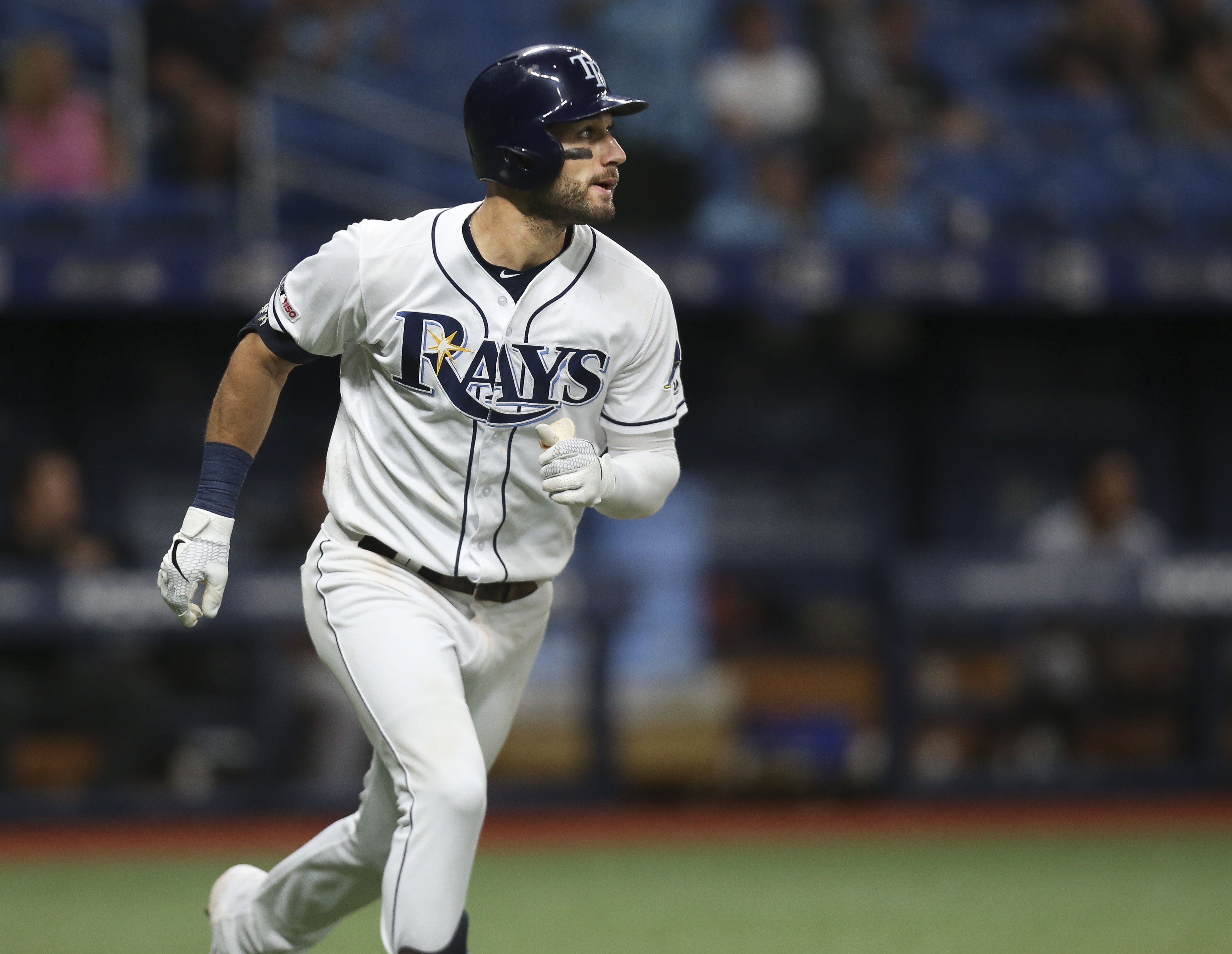 Tampa Bay Rays center fielder Kevin Kiermaier, second from right