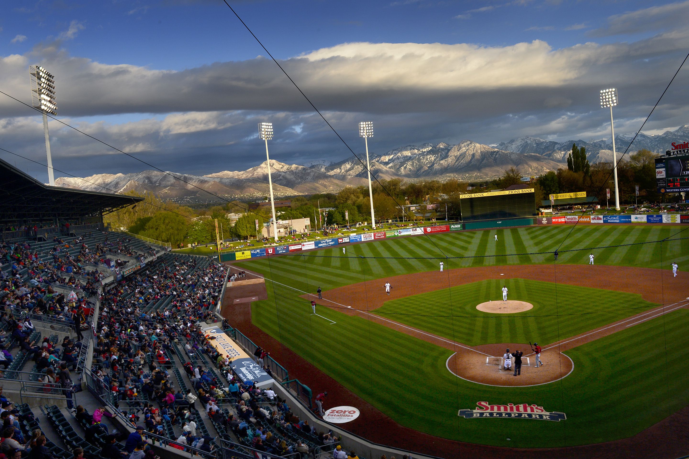 Salt Lake Bees Minor League Baseball at Spring Mobile Ballpark in Salt Lake  City Stock Photo - Alamy