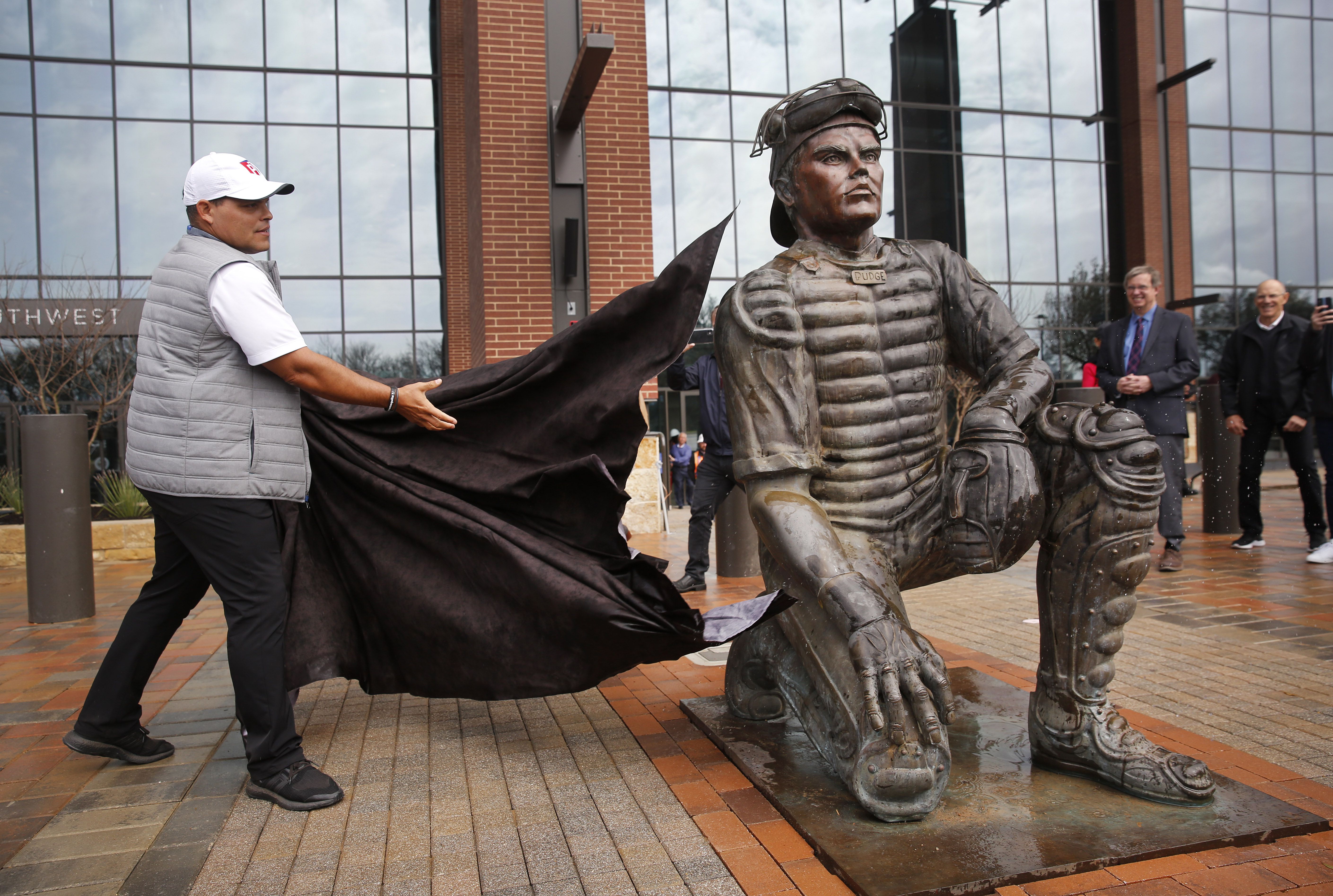A statue of former Texas Rangers catch Ivan Rodriguez aka Pudge at