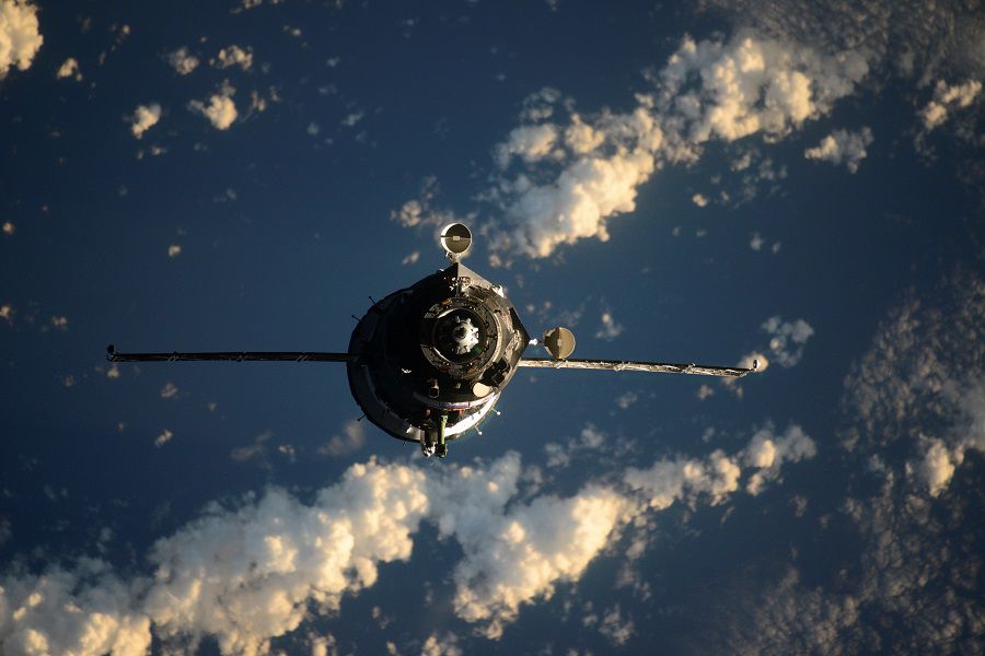 The Soyuz MS-17 spacecraft is seen before docking to Rassvet module of the International Space Station (ISS)