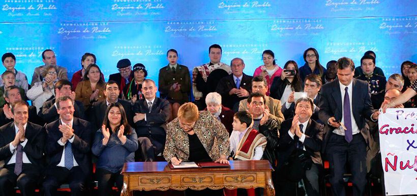 bachelet firma proyecto de ley Ñuble