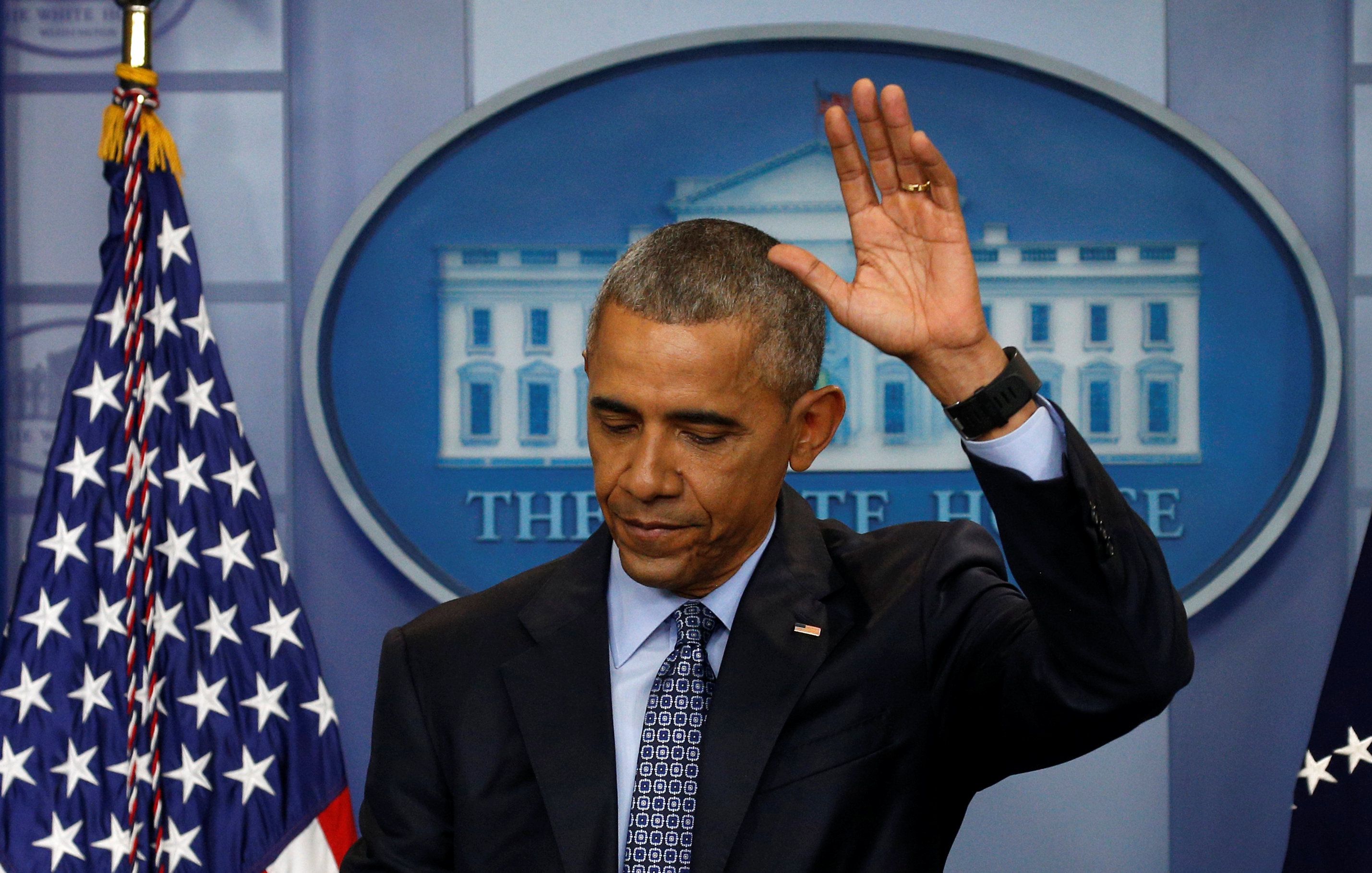 Obama holds his last press conference at the White House in Washington