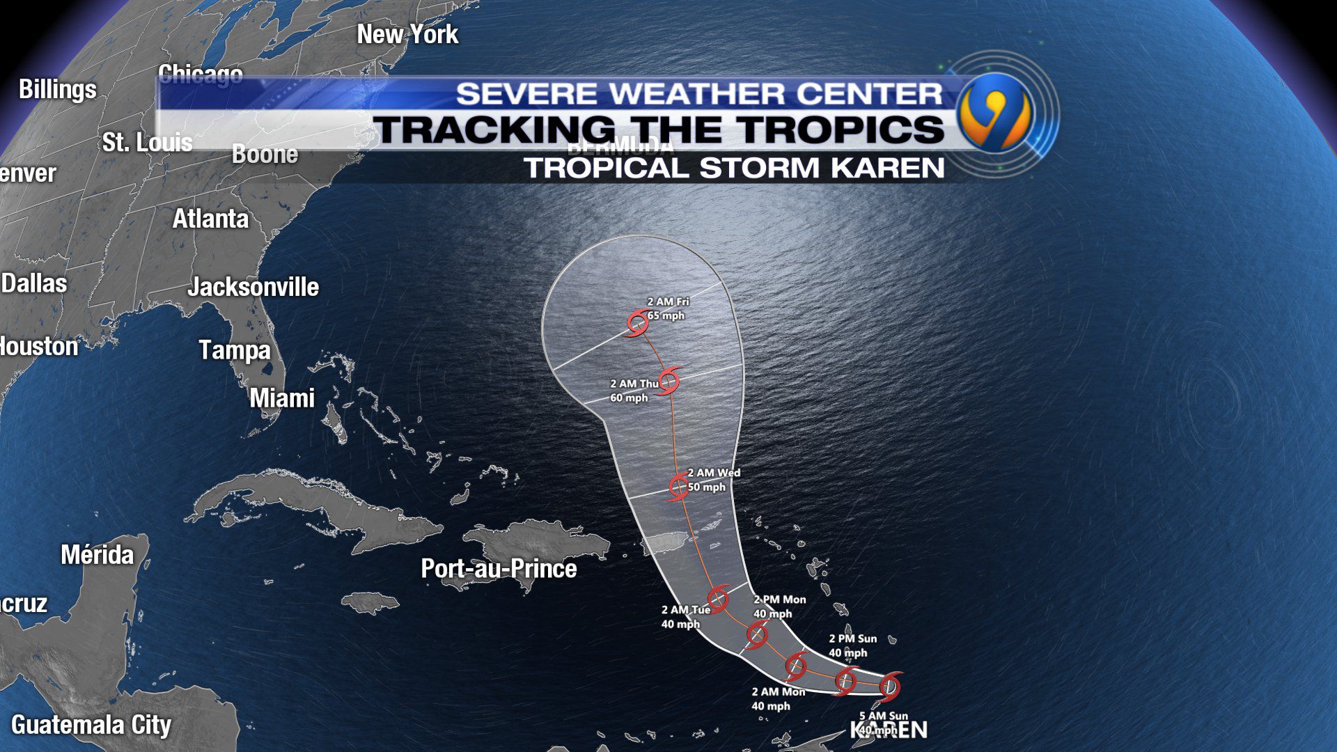 Tropical storms Karen and Jerry approaching Puerto Rico, Bermuda