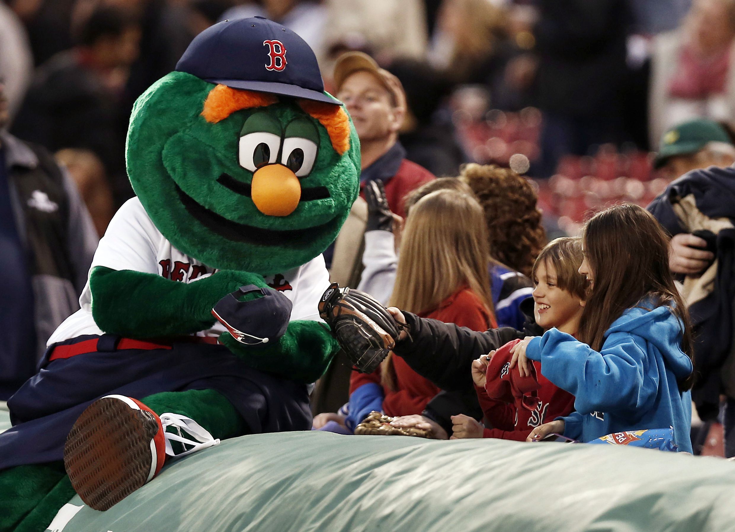 BOSTON, MA - FEBRUARY 03: Boston Red Sox mascots, Wally the Green