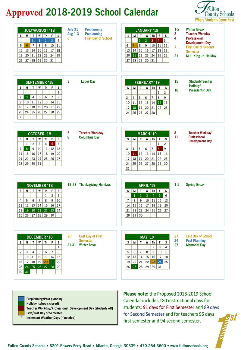 Fulton County Schools Calendar 2018 19