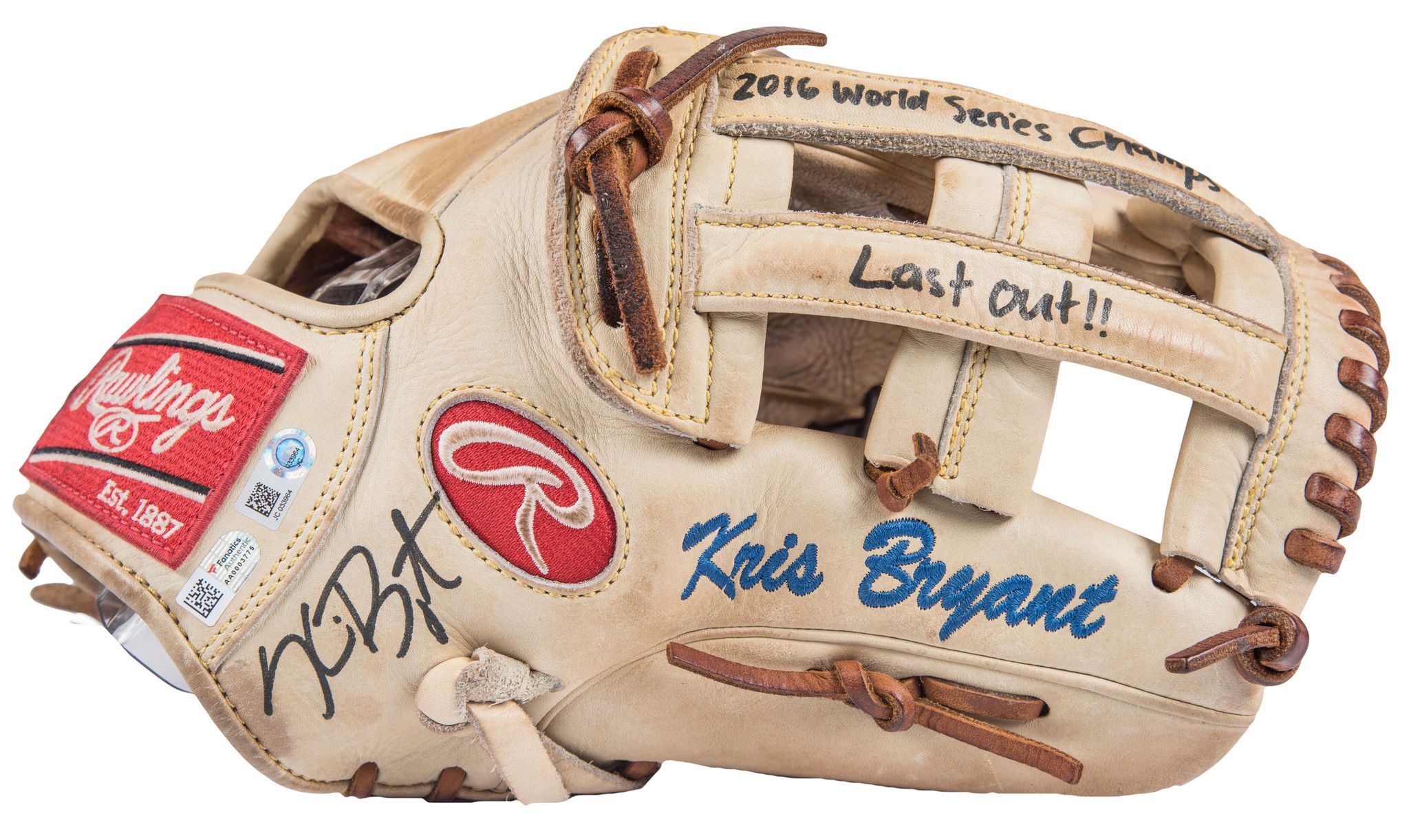 Kris Bryant's and Anthony Rizzo's 'last out' gloves from 2016