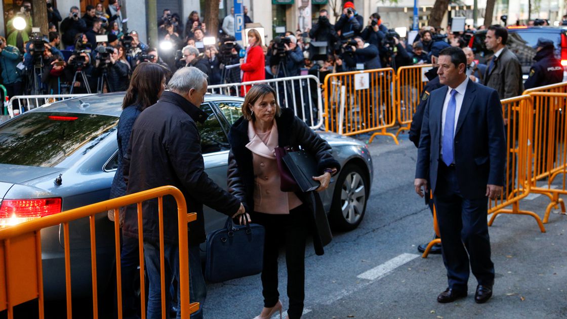 Carme Forcadell, Speaker of the Catalan parliament, arrives to Spain's Supreme Court to testify on charges of rebellion, sedition and misuse of public funds for defying the central government by holding an independence referendum and proclaiming independe