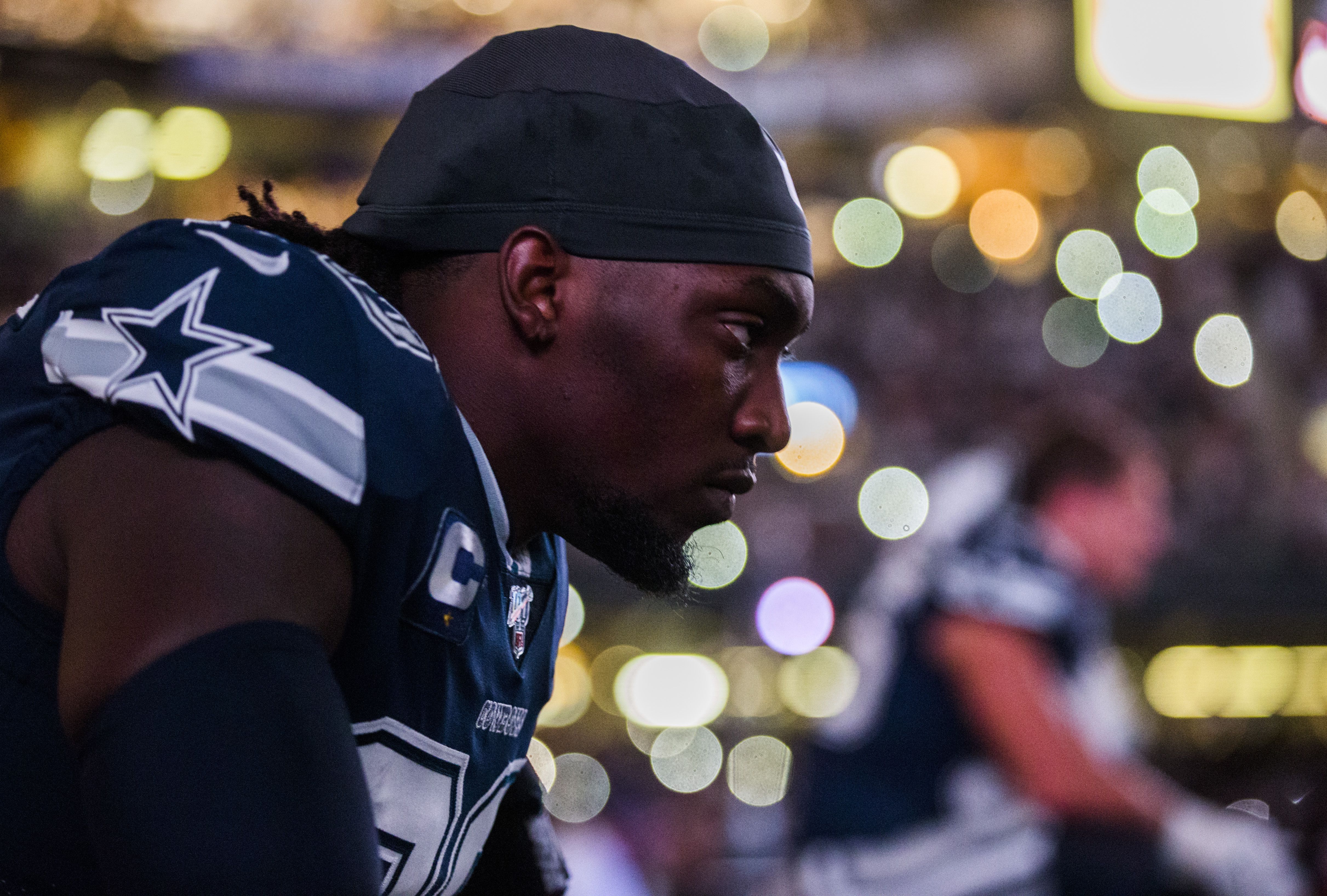 Dallas Cowboys defensive end DeMarcus Lawrence (90) runs a drill