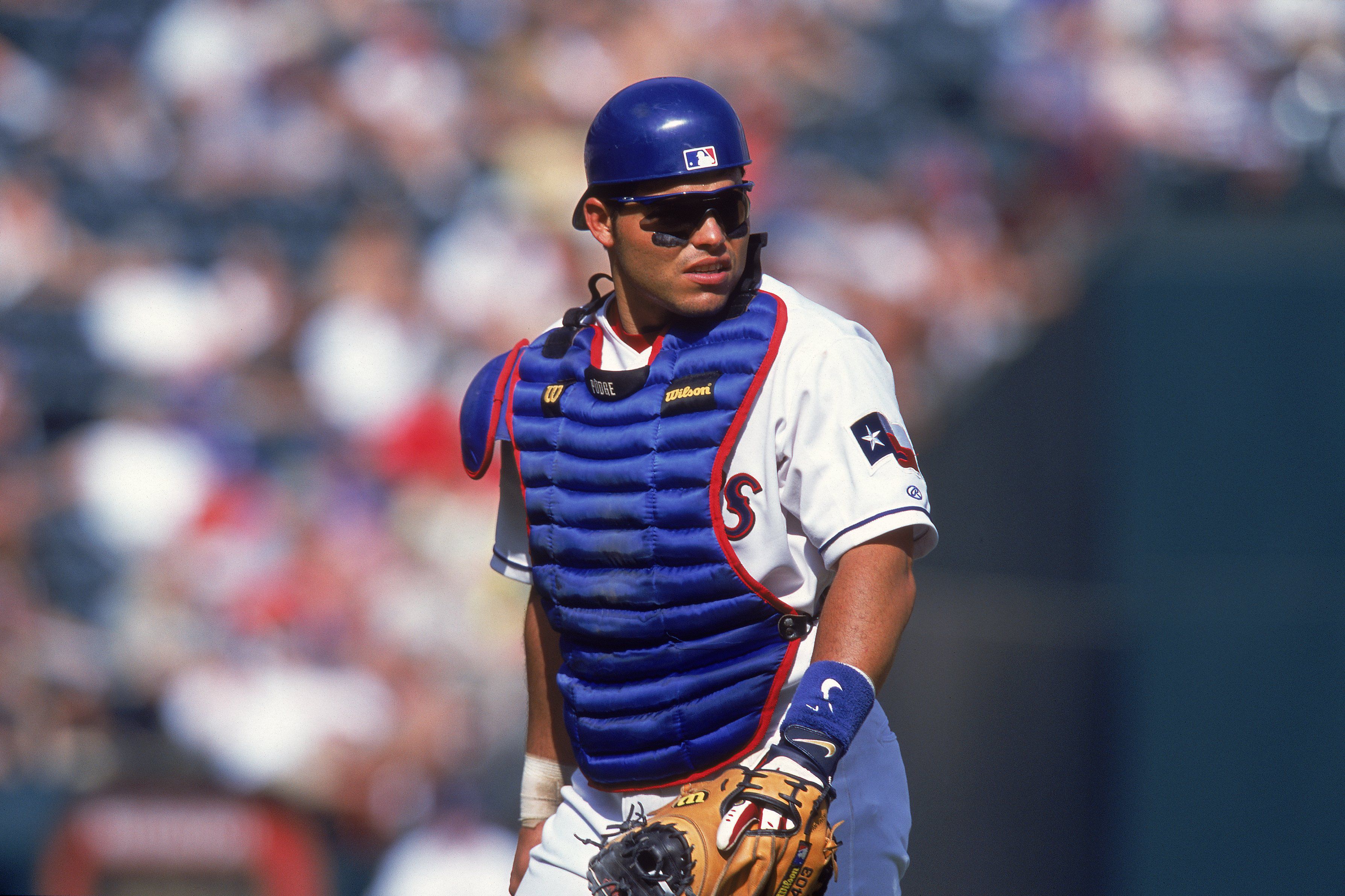 September 29, 2019: Former Texas Ranger Ivan ''Pudge'' Rodriguez is  recognized as a member of the All Rangers Team after the final Major League  Baseball game held at Globe Life Park between
