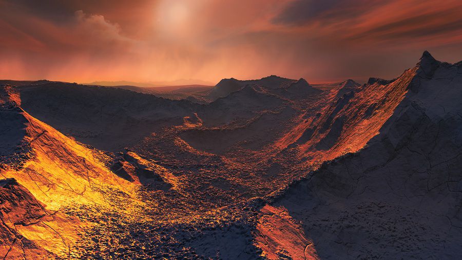 Artist's impression of the surface of a super-Earth orbiting B