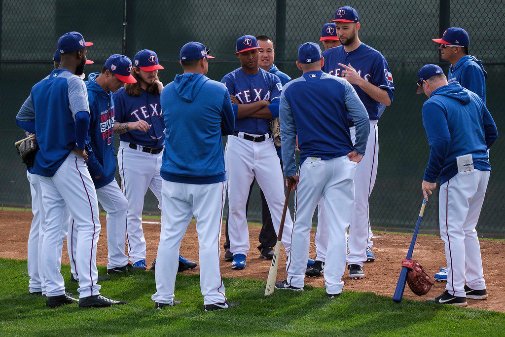 At Texas Rangers spring training, prospects lean on vets to set