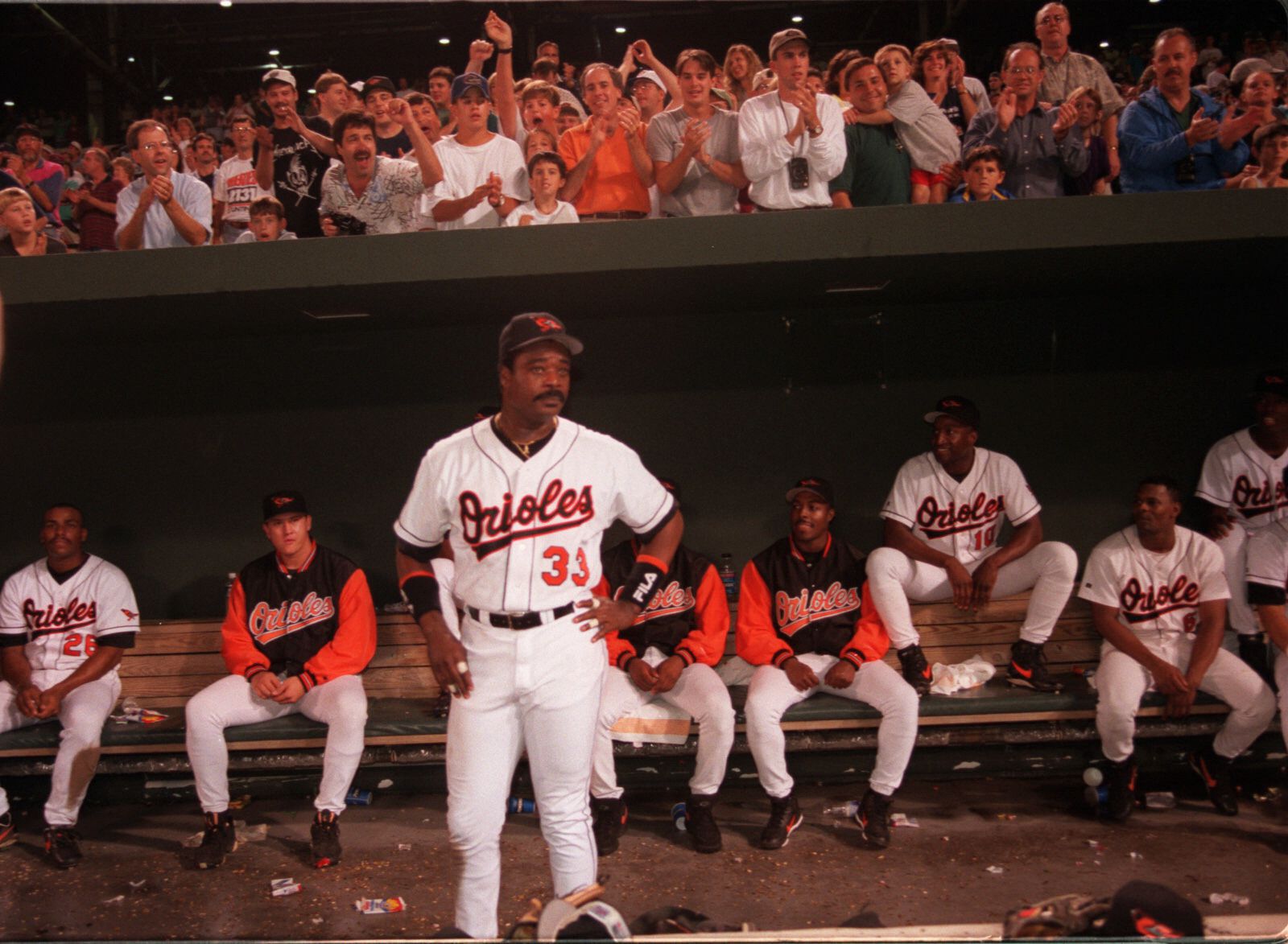 Rear view of Baltimore Orioles Rafael Palmeiro , Bobby Bonilla , Cal  News Photo - Getty Images