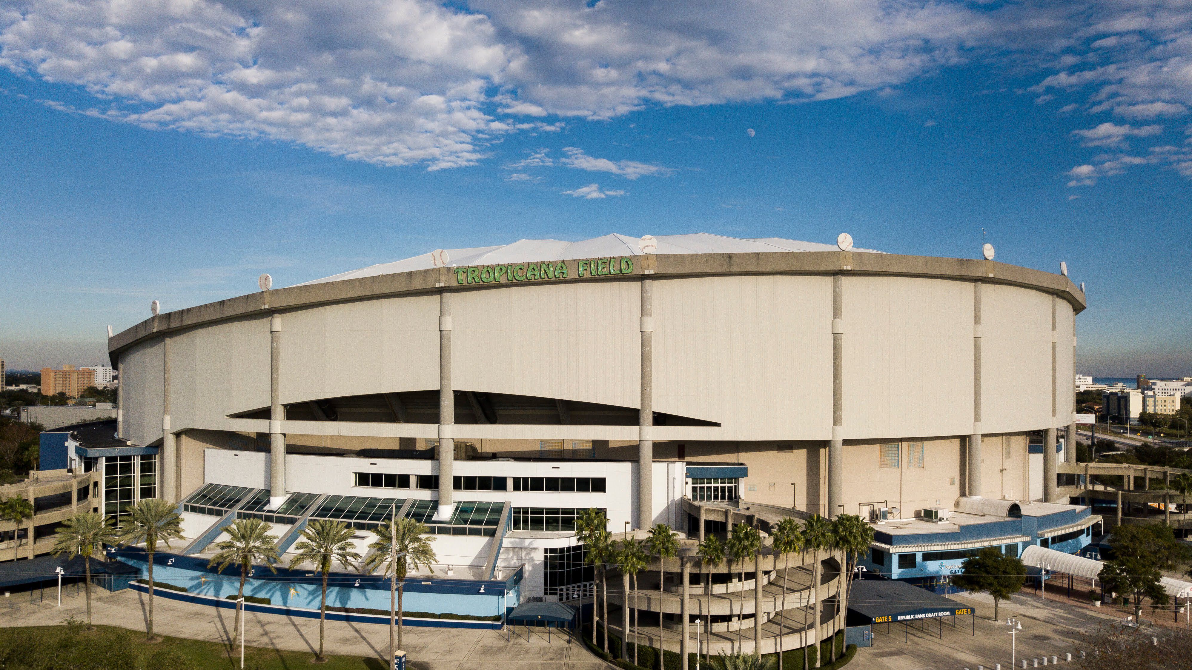 Tampa Bay Rays signs outside Tropicana Field Stadium in St