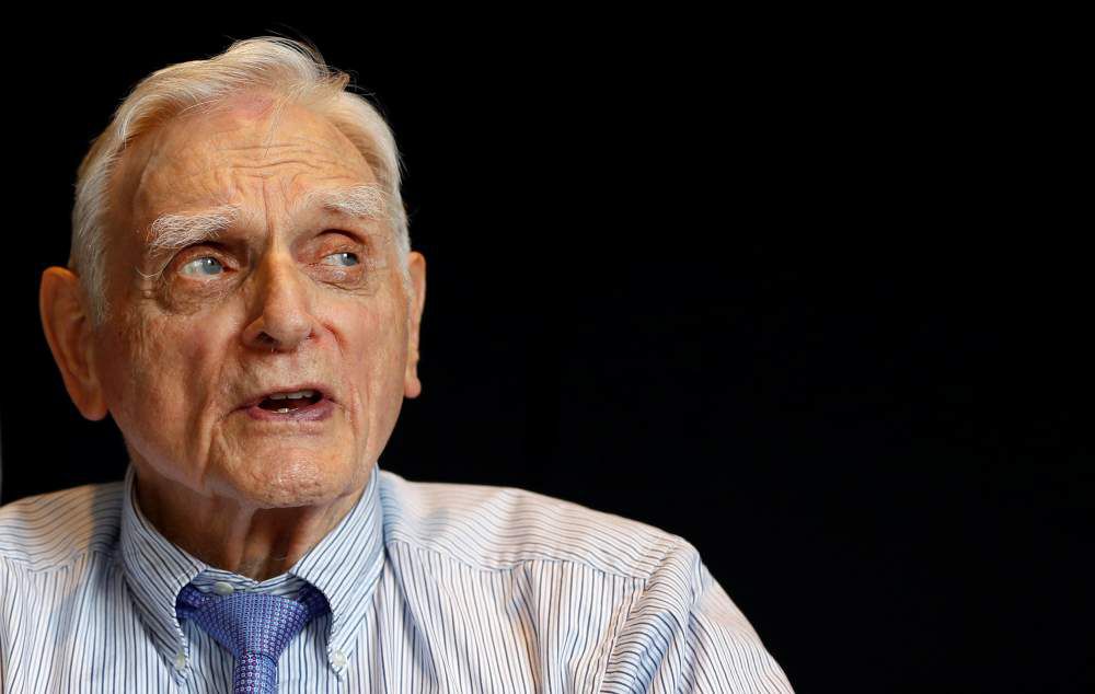 John B. Goodenough, 2019 Nobel Prize in Chemistry winner, attends a news conference in London