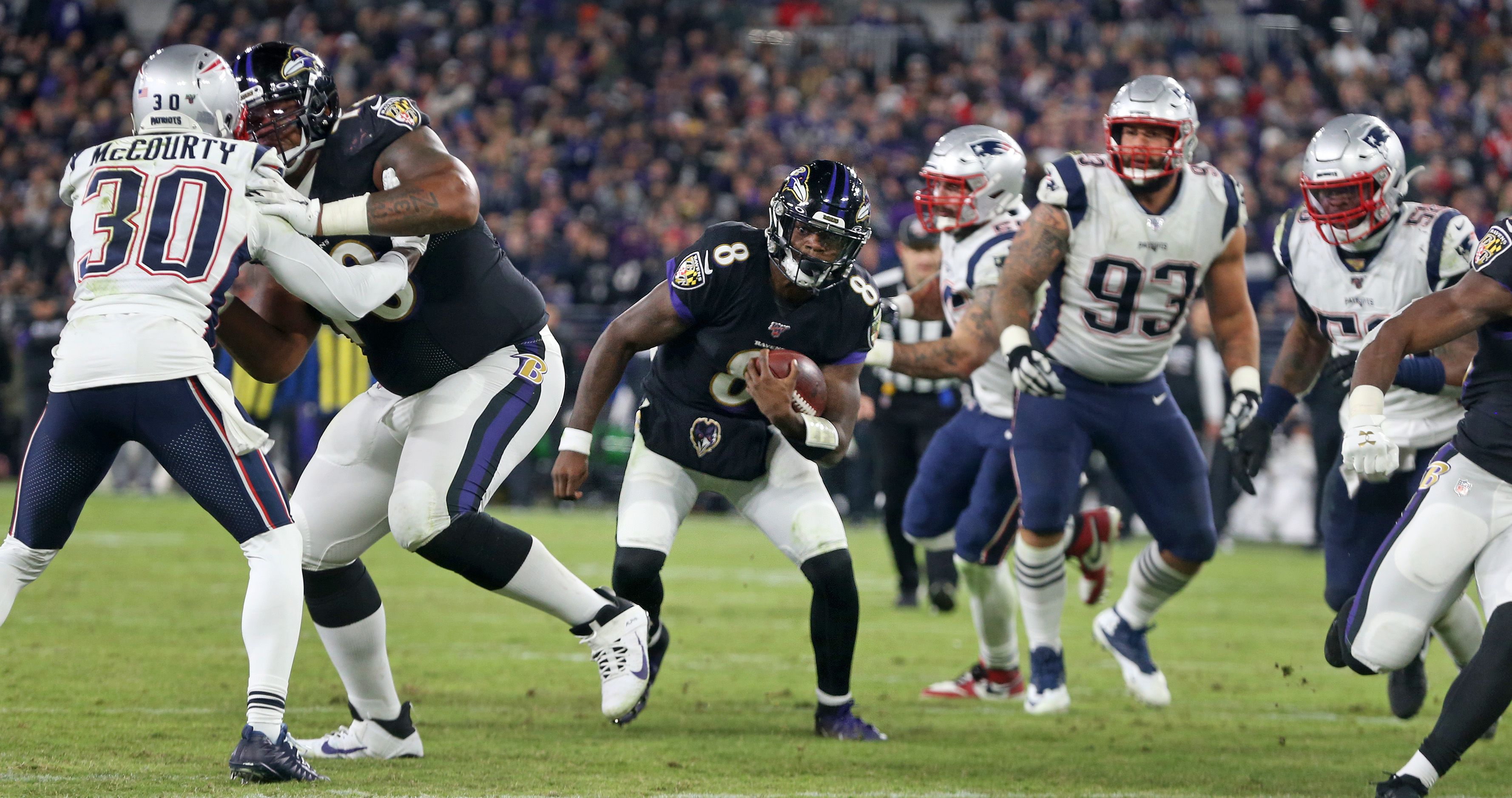 Patriots outlast Ravens in shootout, 46-38 - The Boston Globe