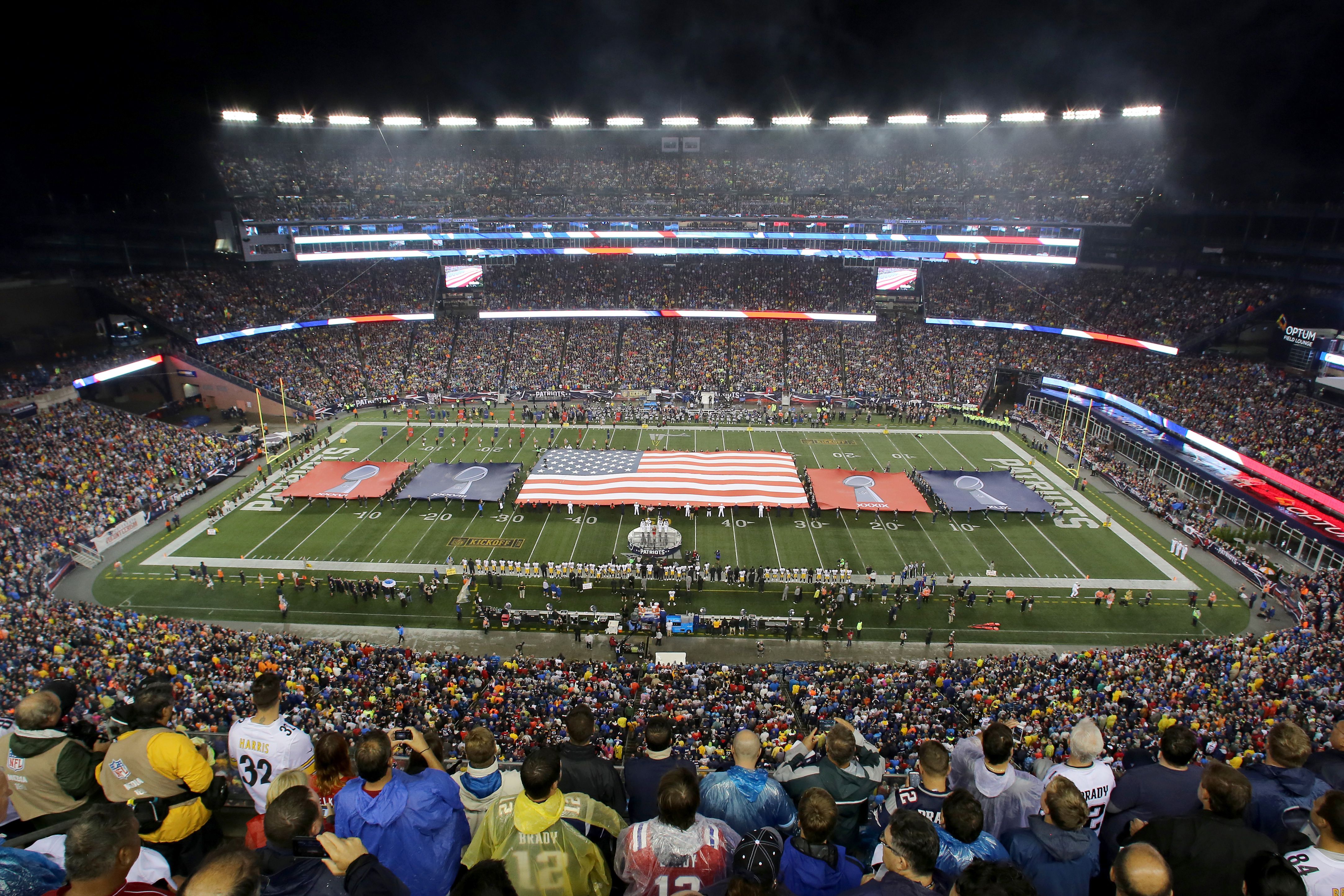 New England Patriots 6th Super Bowl banner installed at Gillette Stadium,  ready for reveal in September 