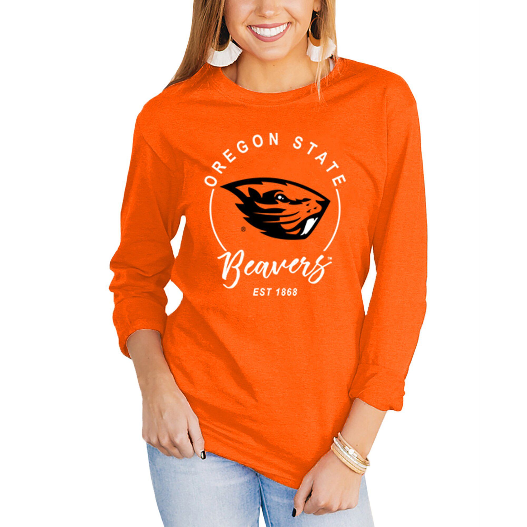 Osu Beaver Store Women's Orange Lightweight Flannel Shirt with Beaver