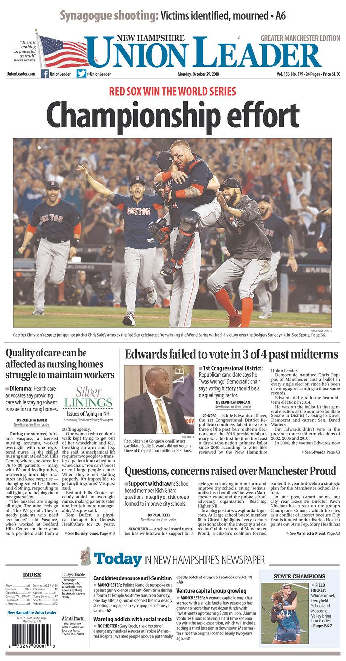 Gallery: Front pages a day after Red Sox topple Dodgers in World Series