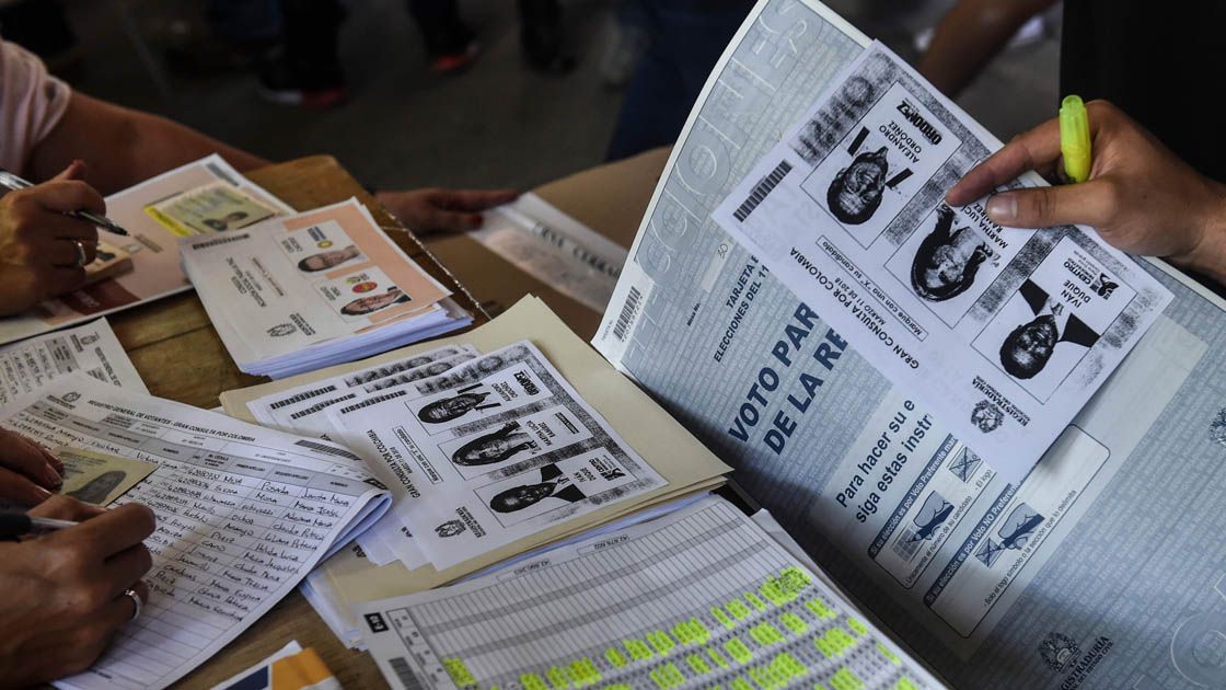 Photocopies of ballots for one of the two main political blocs holdin