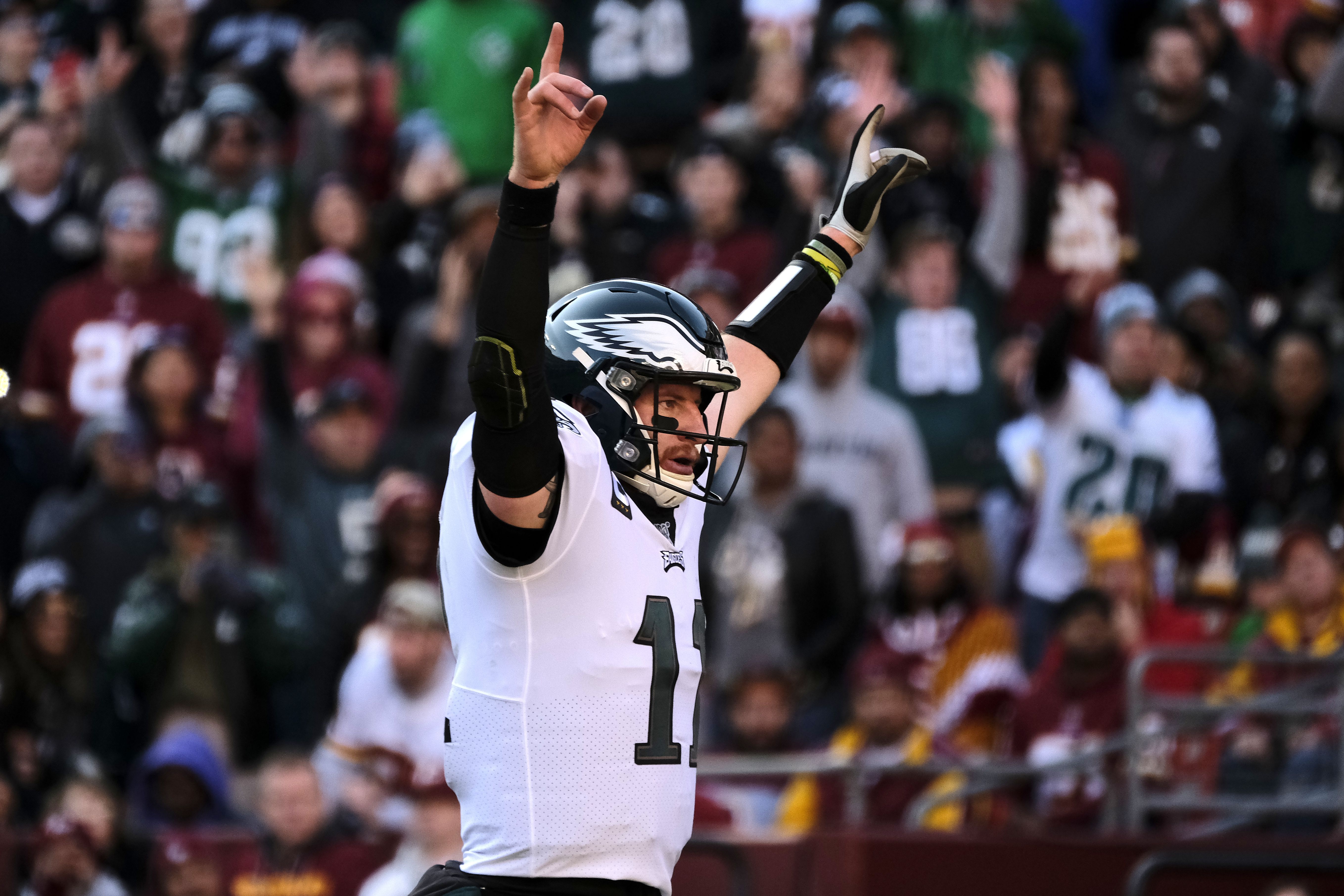 Eagles running back Jordan Howard celebrates scoring a 13yard touchdown