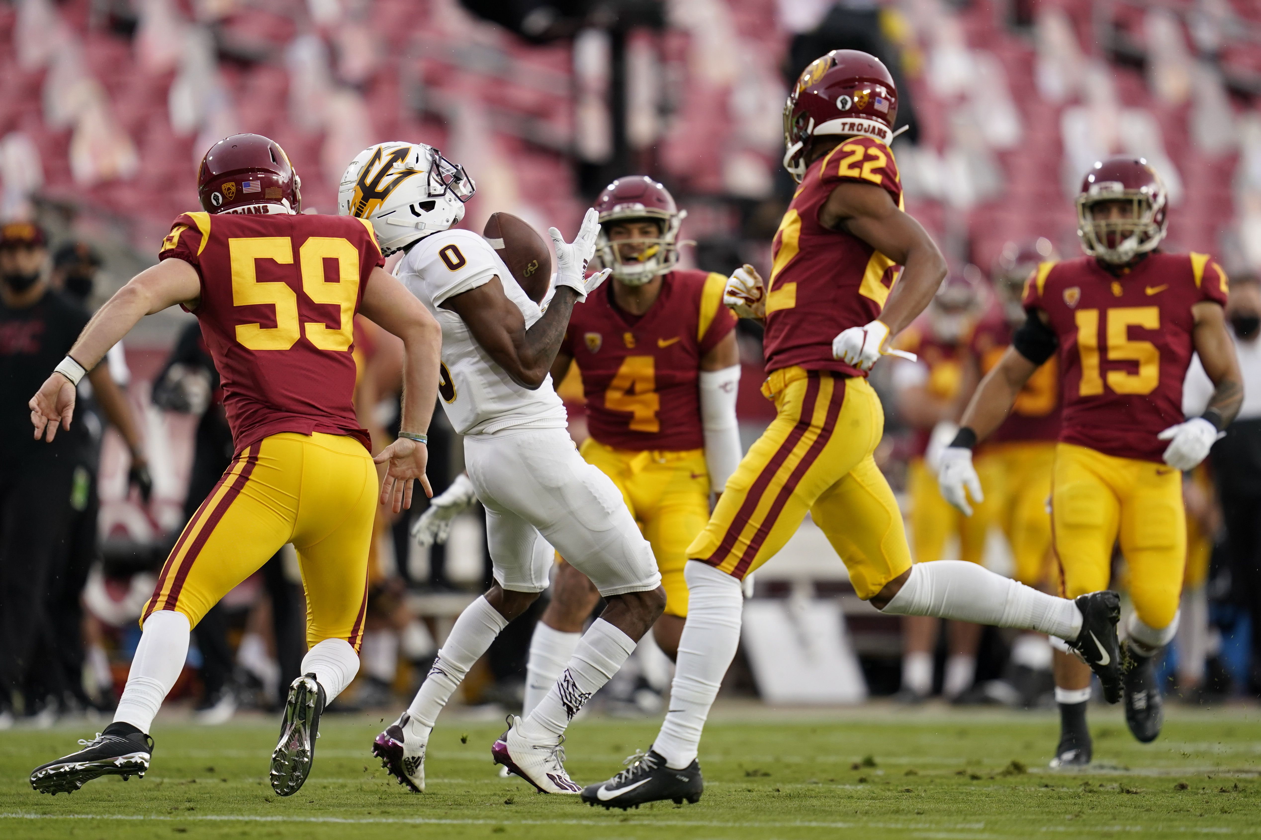 Southern California wide receiver Bru McCoy (4) catches a pass on