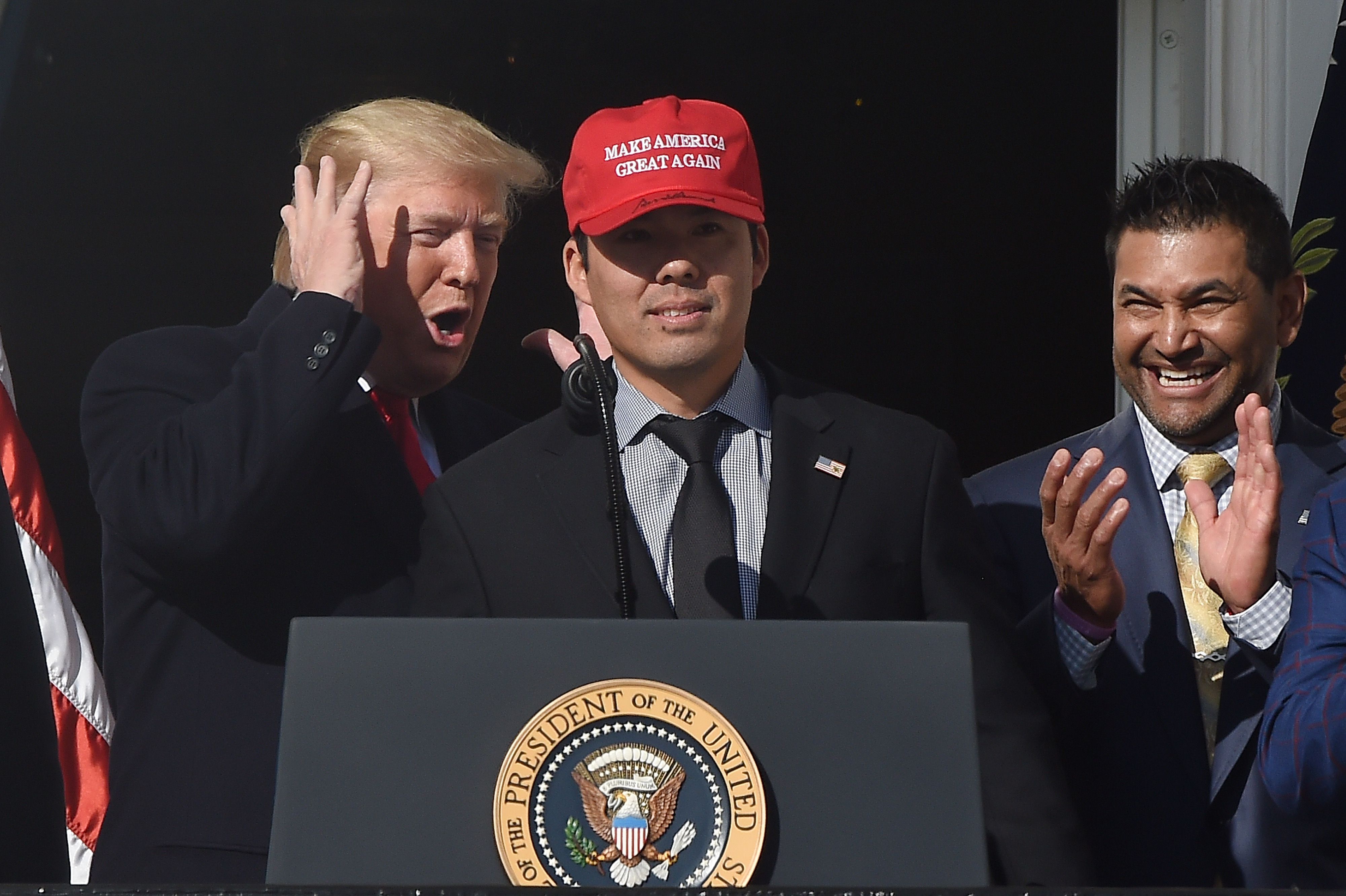 President Trump embraces Kurt Suzuki at the White House