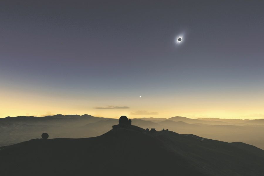 Clear-weather simulation of the 2019 eclipse viewed from La Silla