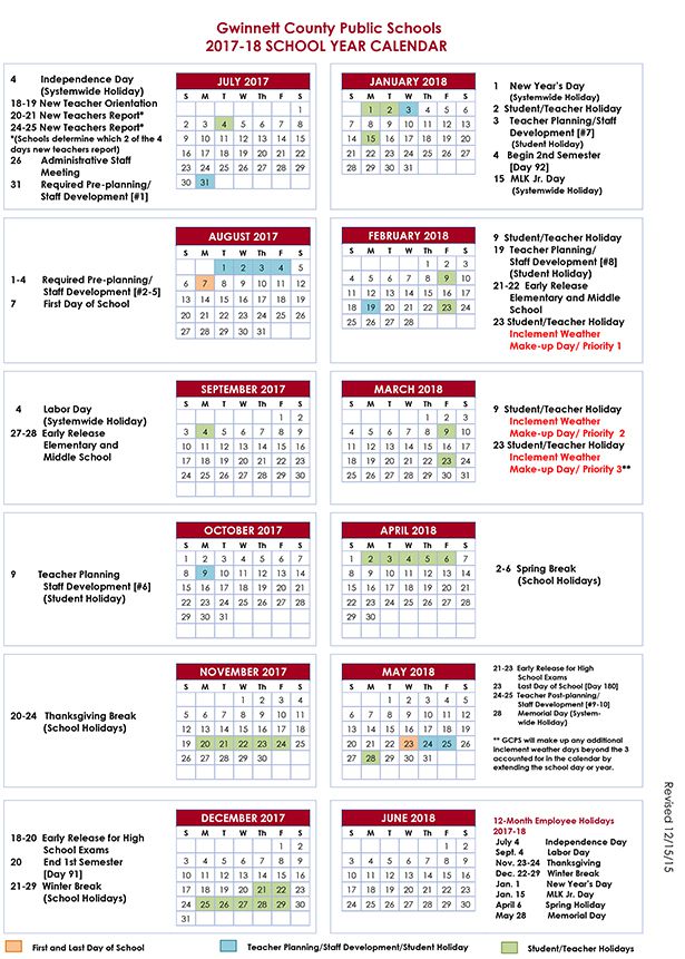 Gwinnett County Calendar 2022 Gwinnett County School Calendar 2017-18