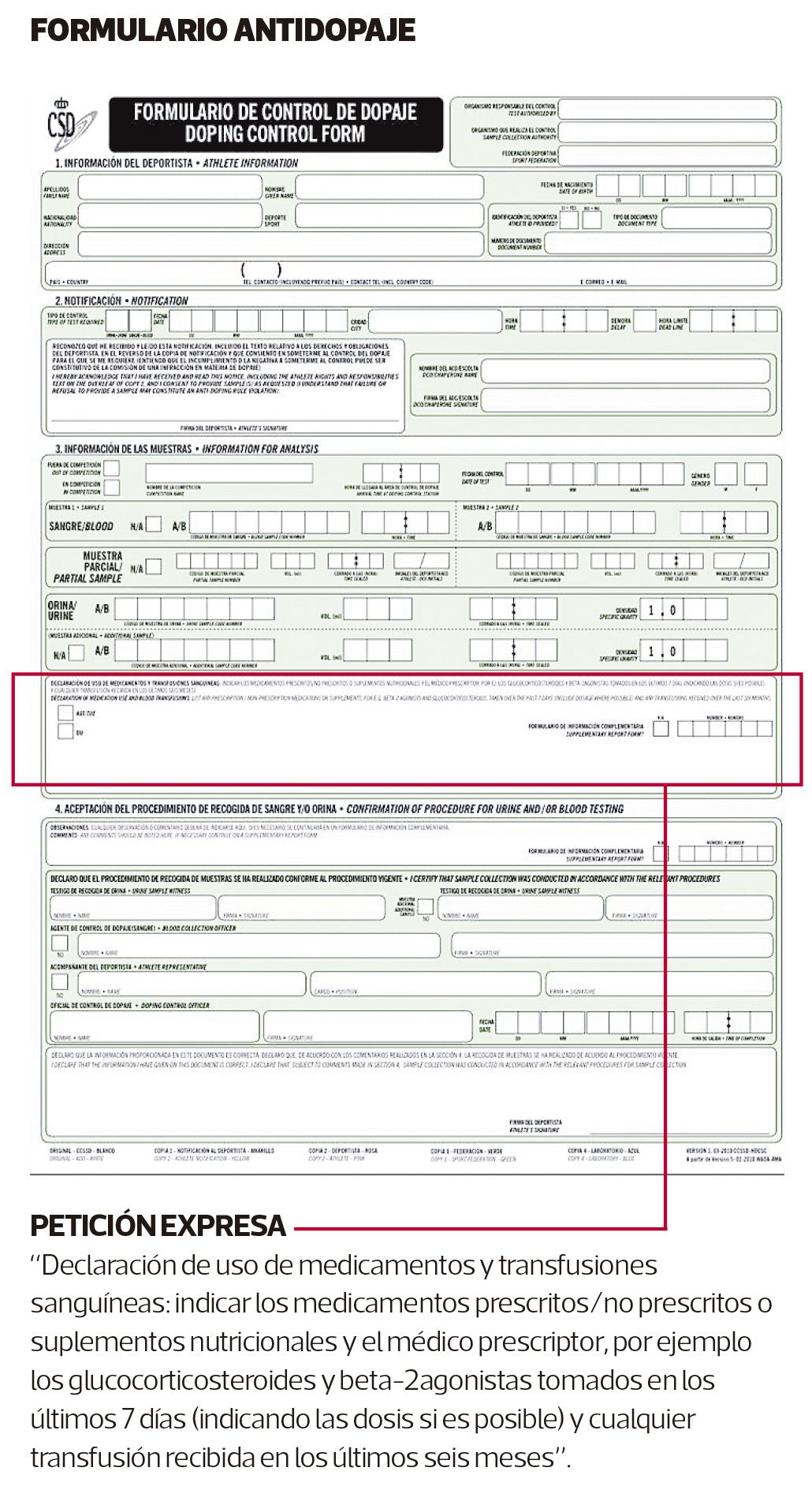 Formulario antidopaje.