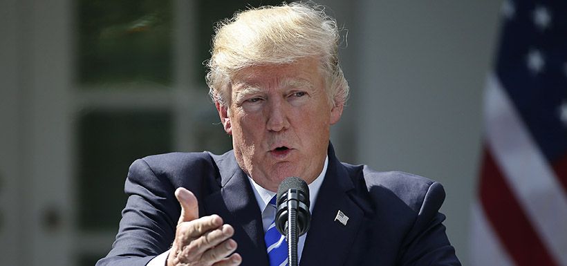 U.S. President Trump speaks as he holds a joint news conference with Spanish Prime Minister Rajoy in the Rose Garden at the White House in Washington