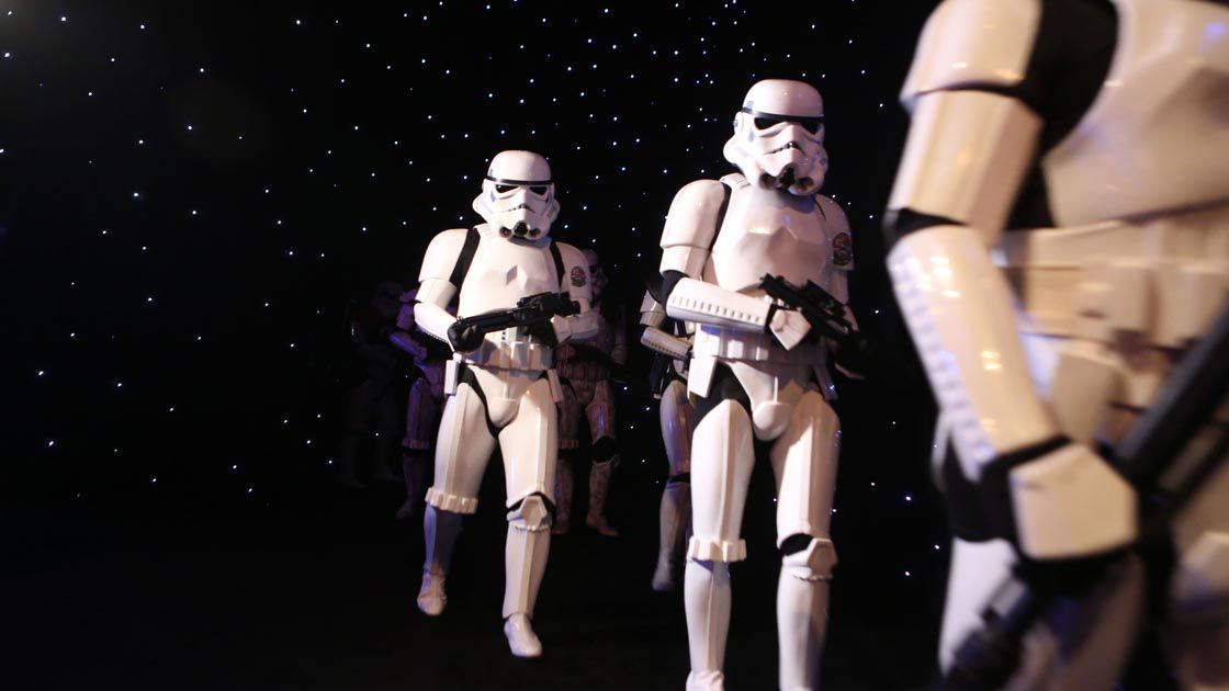 Star Wars Stormtroopers arrive for the closing ceremony of the Dubai