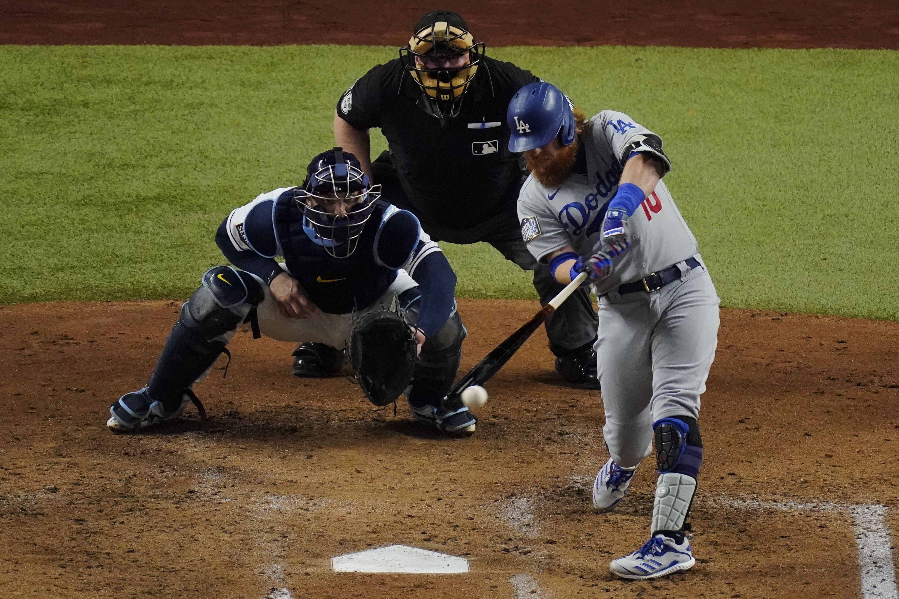 Pine tar stains the back of Los Angeles Dodgers third baseman