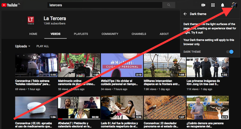 YouTube modo oscuro