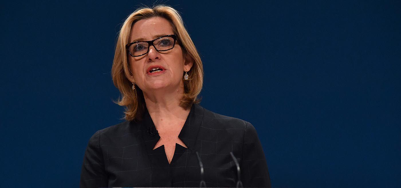 British Home Secretary Amber Rudd delivers a keynote address on the t