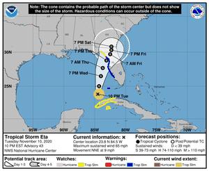 Tropical Storm Eta track update: A big path shift east; tropical storm  warnings issued for Florida's west coast 