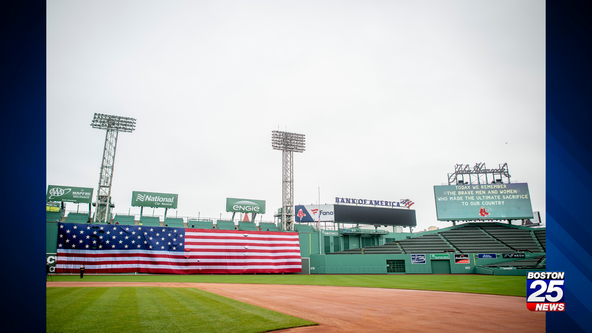 Red Sox Drape American Flag Over Green Monster, Play 'Taps' To