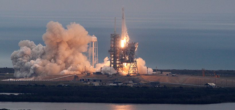 A SpaceX Falcon 9 rocket lifts off on a supply mission to the International Space Station from historic launch pad 39A at the Kennedy Space Center in Cape Canaveral