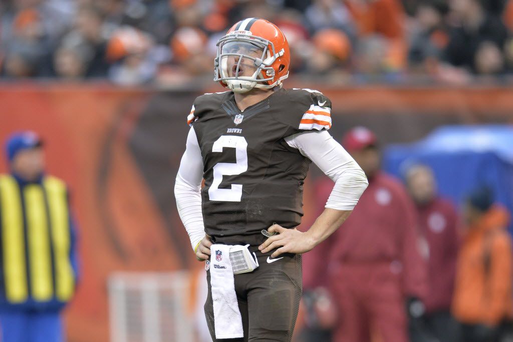 Cleveland Browns quarterback Johnny Manziel looks to pass on the run in the  second half of an NFL football game against the Cincinnati Bengals,  Thursday, Nov. 5, 2015, in Cincinnati. The Bengals