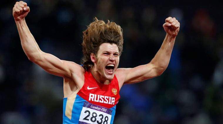 FILE PHOTO: Russia's Ivan Ukhov reacts after winning the men's high jump final during the London 2012 Olympic Games