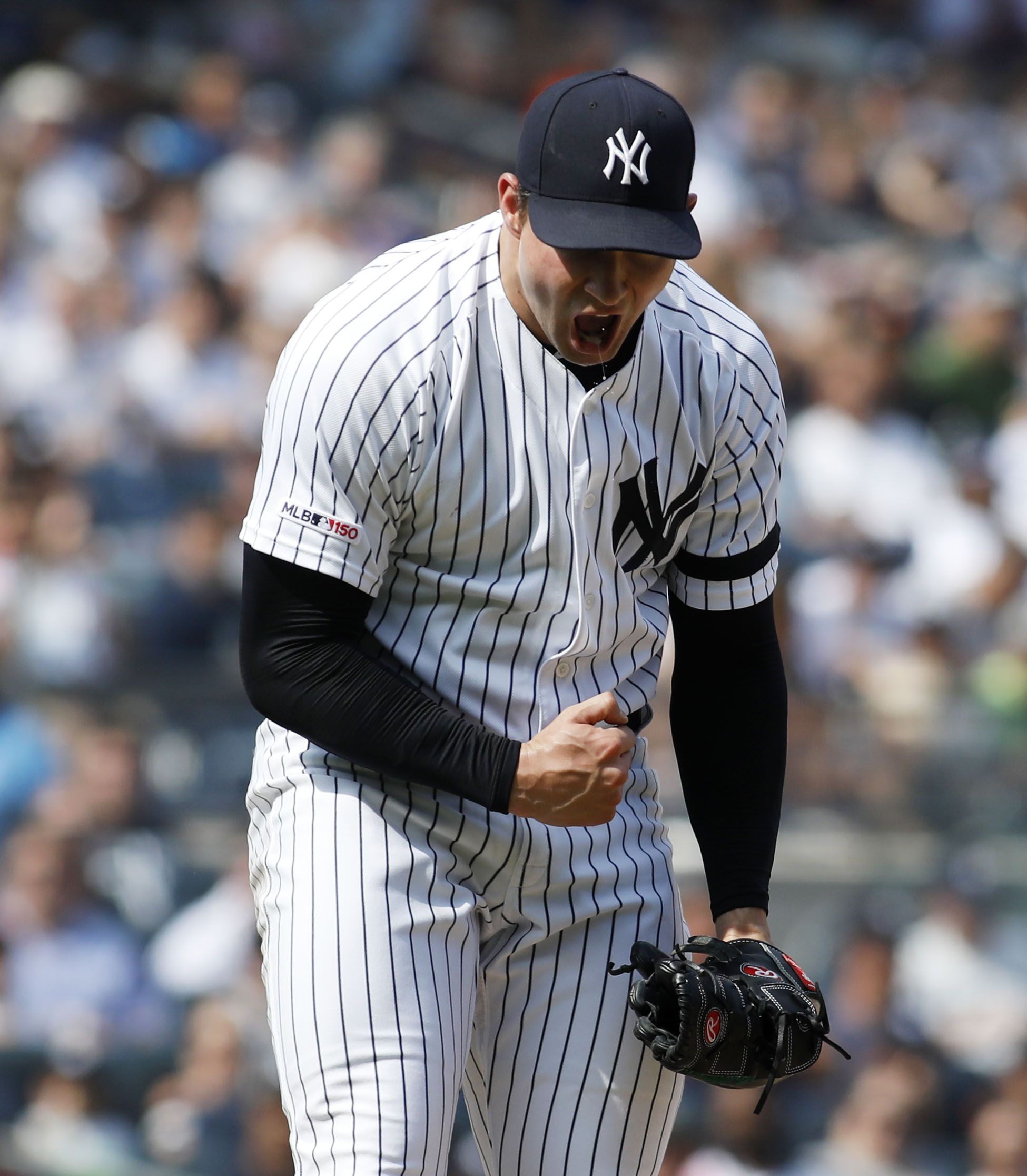 Photo shows Brett Gardner's bat banging doing damage to Yankees dugout