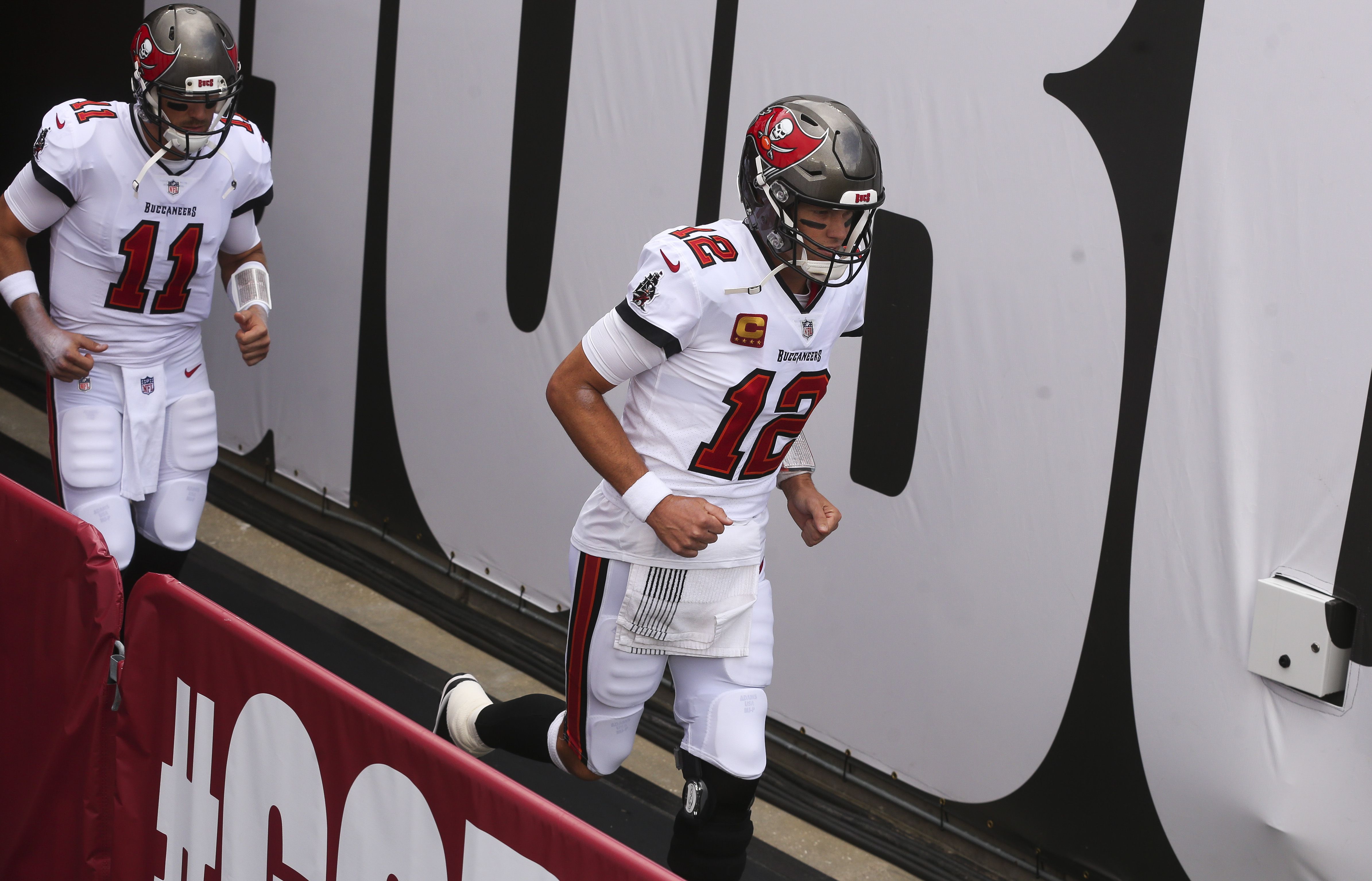 Yes, that is Brett Favre at Raymond James Stadium in Bucs gear