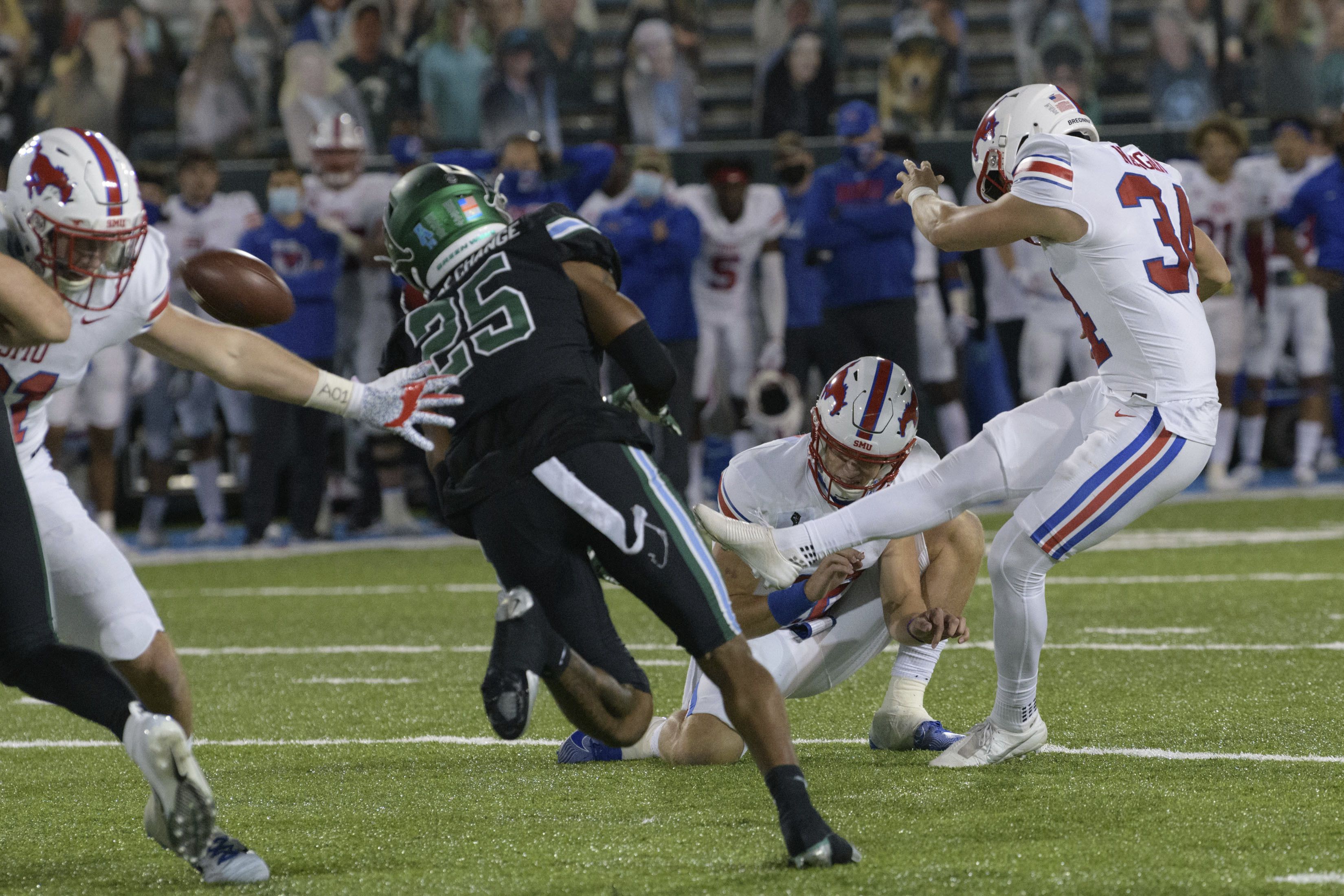 SMU wide receiver Danny Gray runs a route against Navy during the