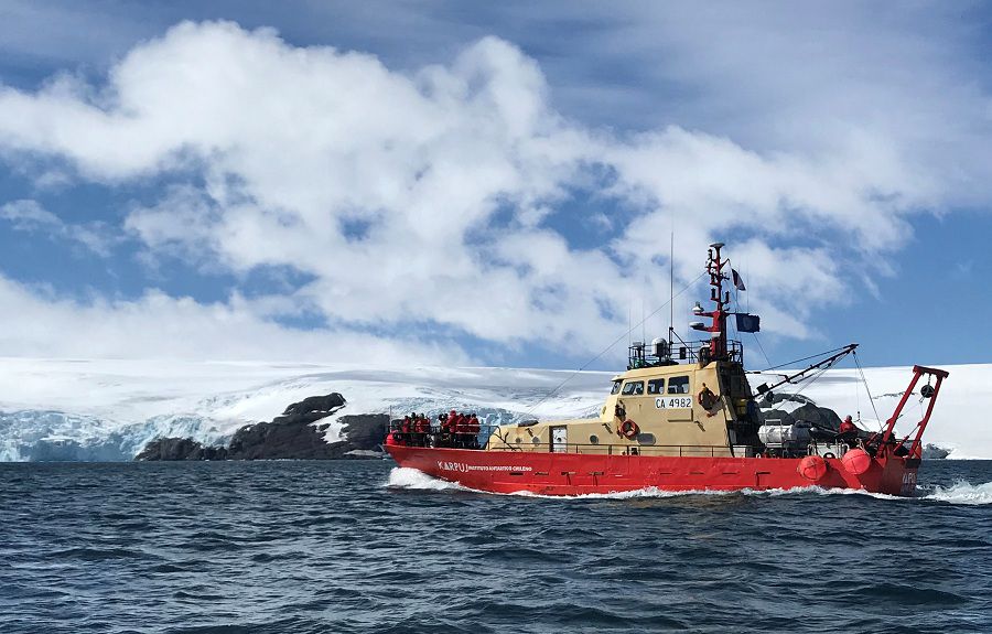 The scientific investigation vessel of INACH named Karpuj is seen at King George island