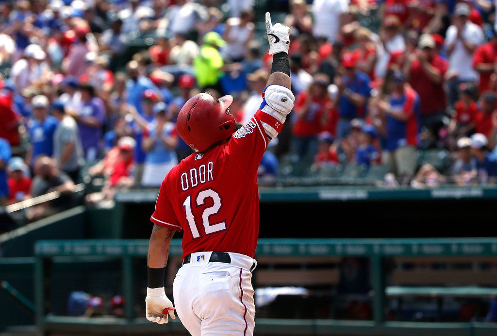 He's at it again: Rougned Odor celebrates a Rangers win by faking a