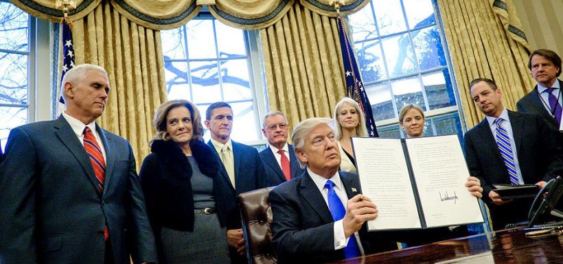 President Trump Signs Executive Orders In The Oval Office