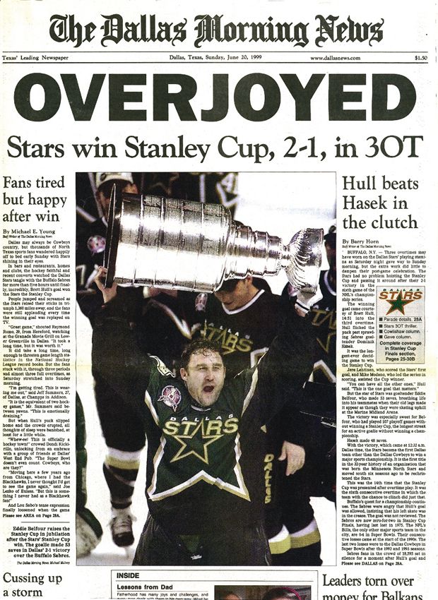On this day in 1999, the Dallas Stars won the Stanley Cup for the first  time in franchise history 💫
