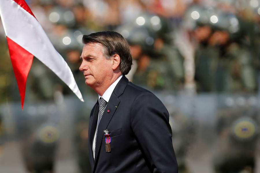 Brazil's President Jair Bolsonaro looks on during a Soldier's Day ceremony, in Brasilia