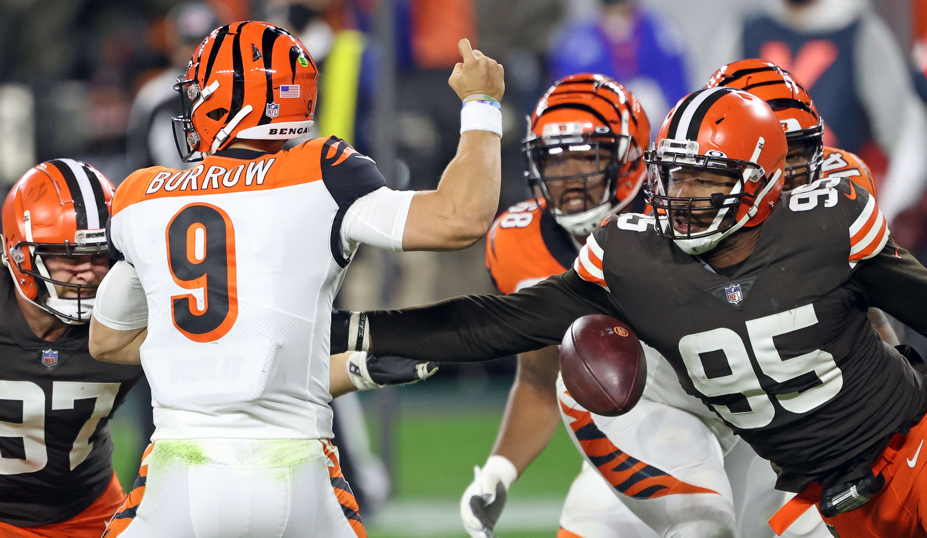 WATCH: Browns A.J. Green picks off Joe Burrow with Myles Garrett